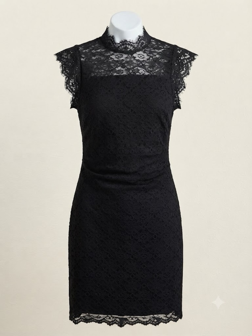High-Neck Black Lace Mini Dress